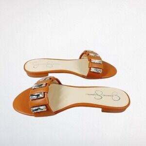 Jessica Simpson Amille Ginger Cookie Brown Italia Nappa Crystal Sandals - Size 8